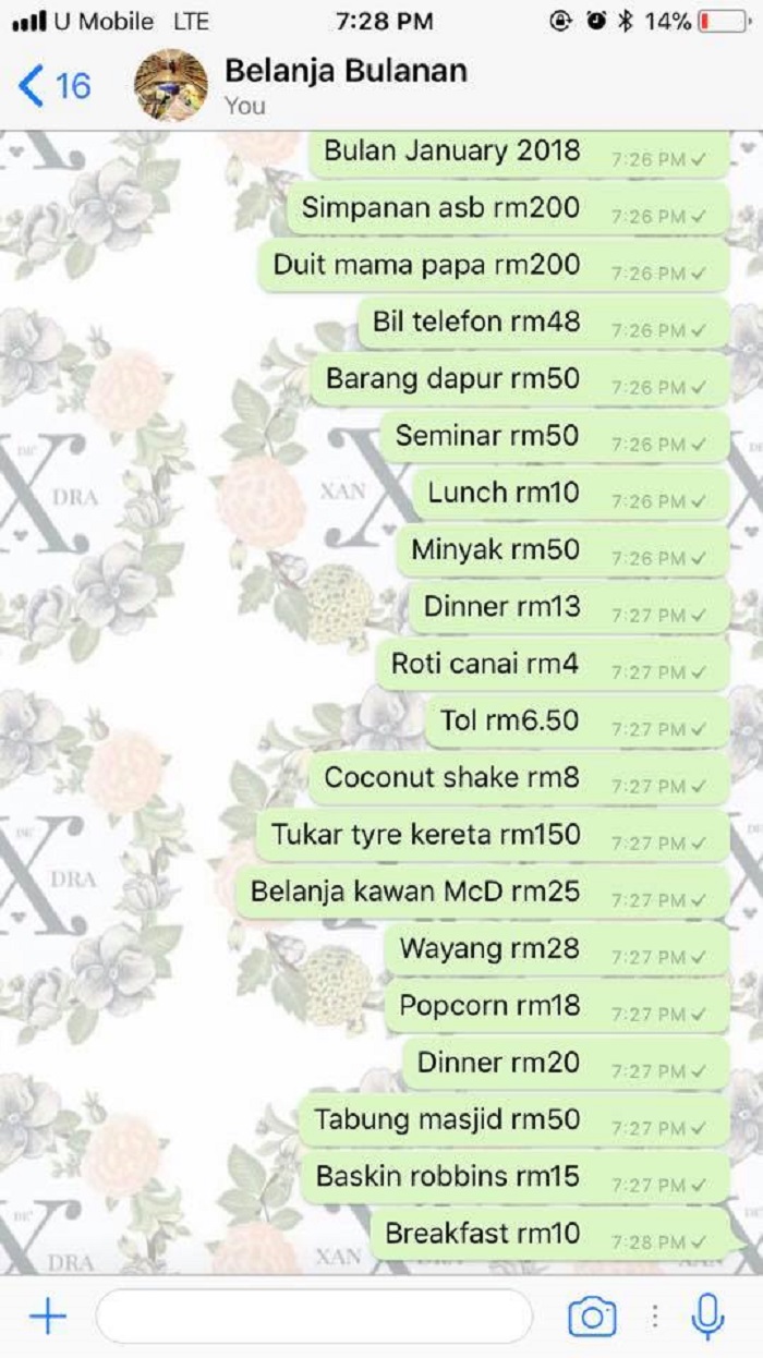 rekod belanja bulanan
