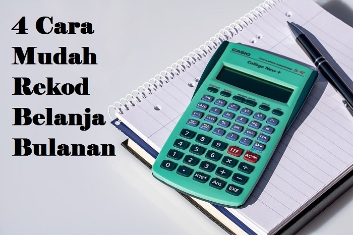 Kalkulator dan kertas kerja untuk mengira rekod belanja bulanan.