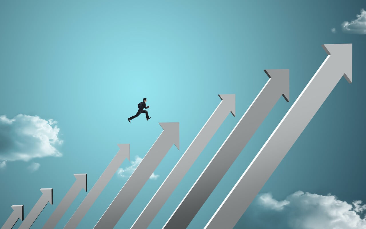 Ilustrasi konsep saham pertumbuhan (growth stock) dalam pasaran saham.