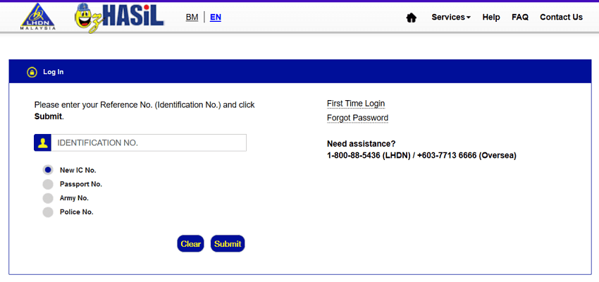 Layar e-Filing LHDN untuk pengisytiharan pelepasan cukai