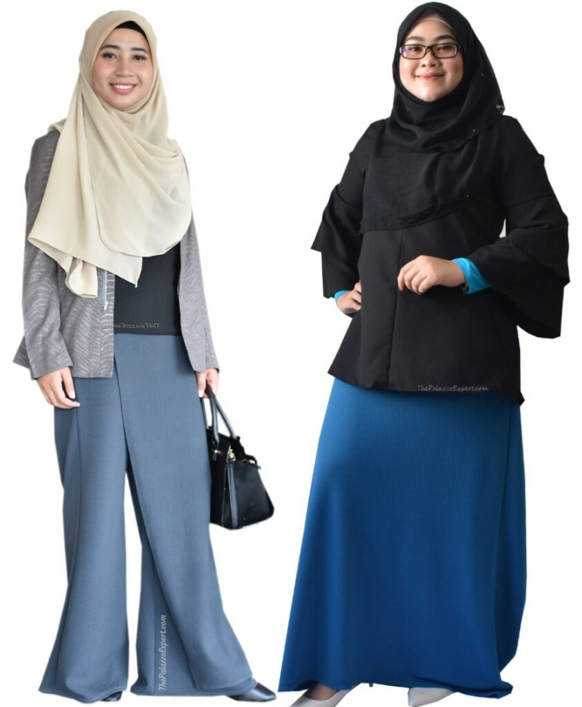 Pakaian pejabat muslimah berpalazzo dan skirt labuh