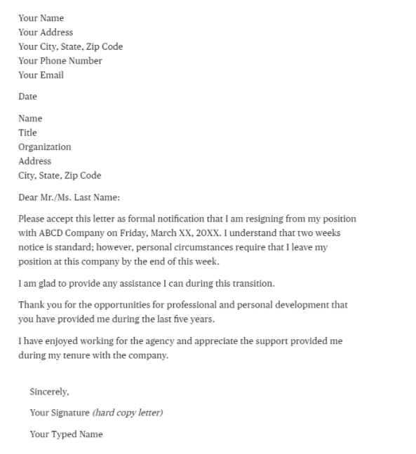 Contoh format dan template notis berhenti kerja rasmi.