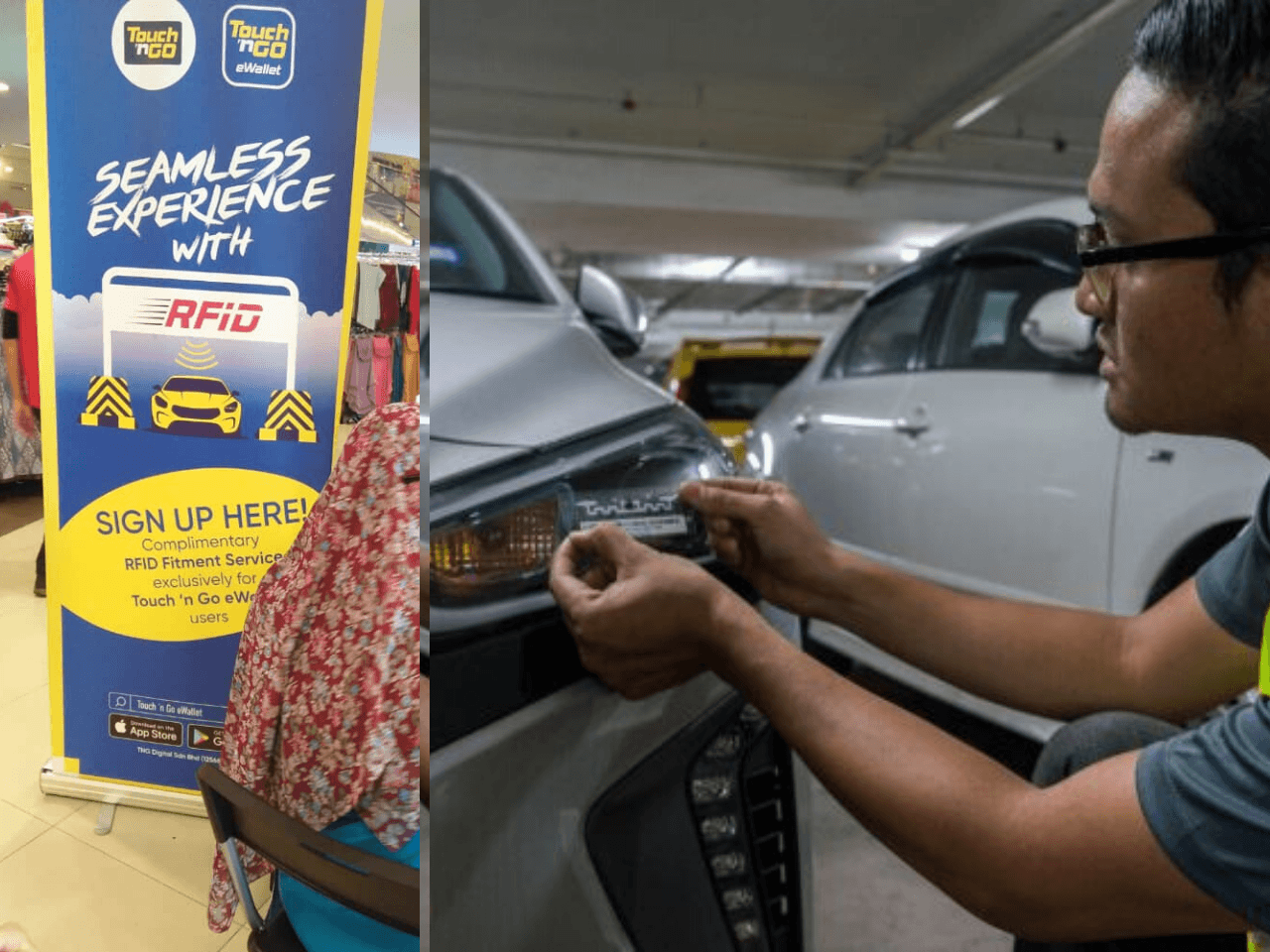 Pelekat tag Touch n Go RFID untuk pembayaran tol di cermin kenderaan